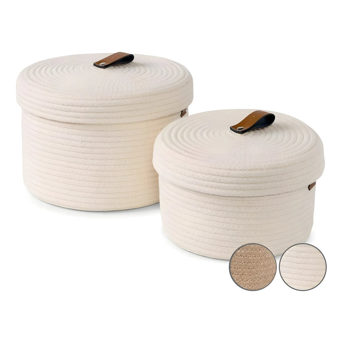 Cotton 2 Pcs Set Roti Box Storage Basket With Lid (White)
