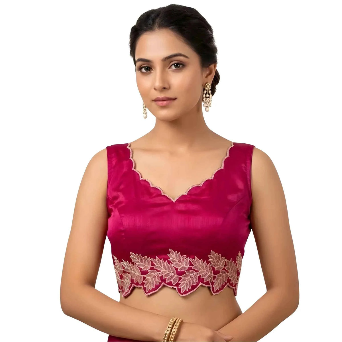 Vireya Silk Embroidered Sweetheart Neck Sleeveless Readymade Padded Blouse
