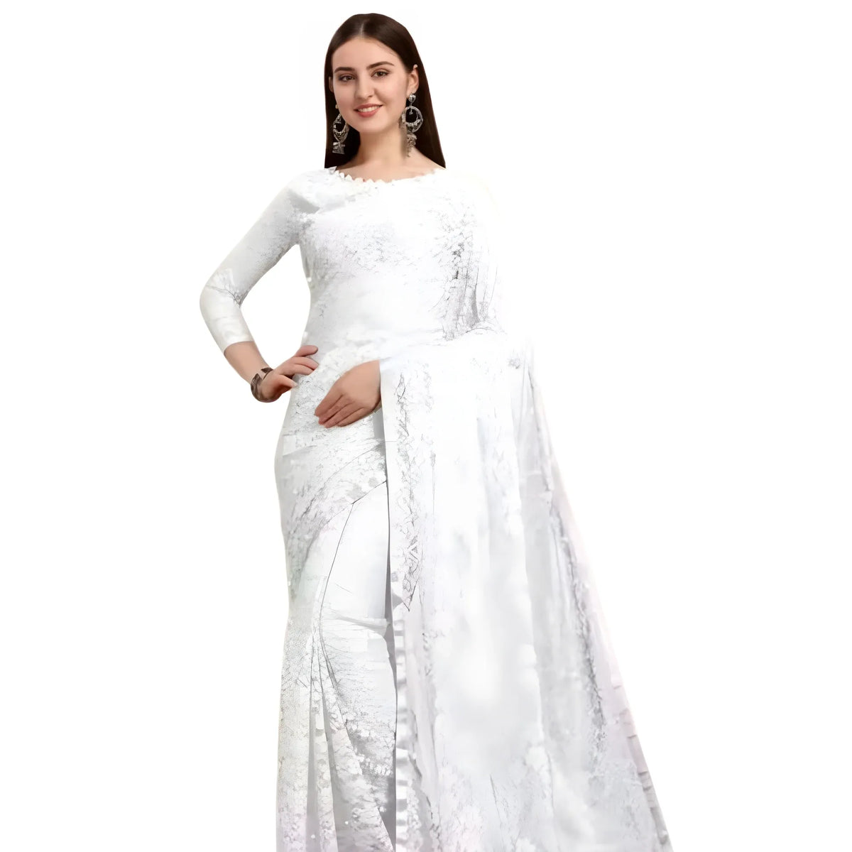 Women's Net Self Design Saree With Unstitched Blouse 5.5Mtr  (White)
