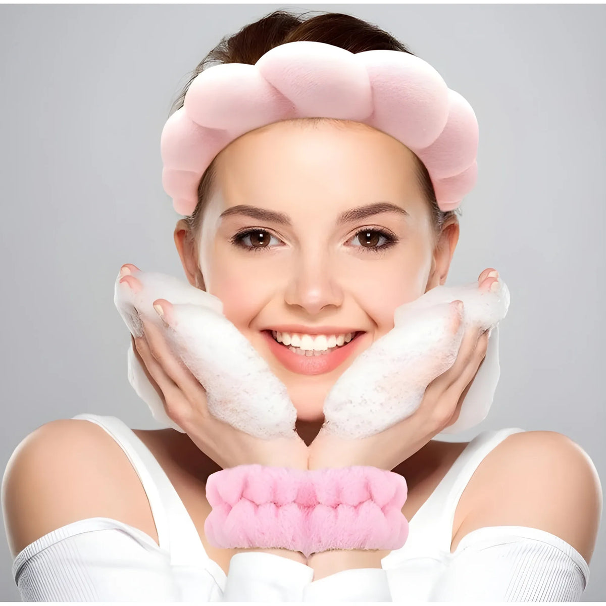 Spa Headband And Wristband Set (Pink)
