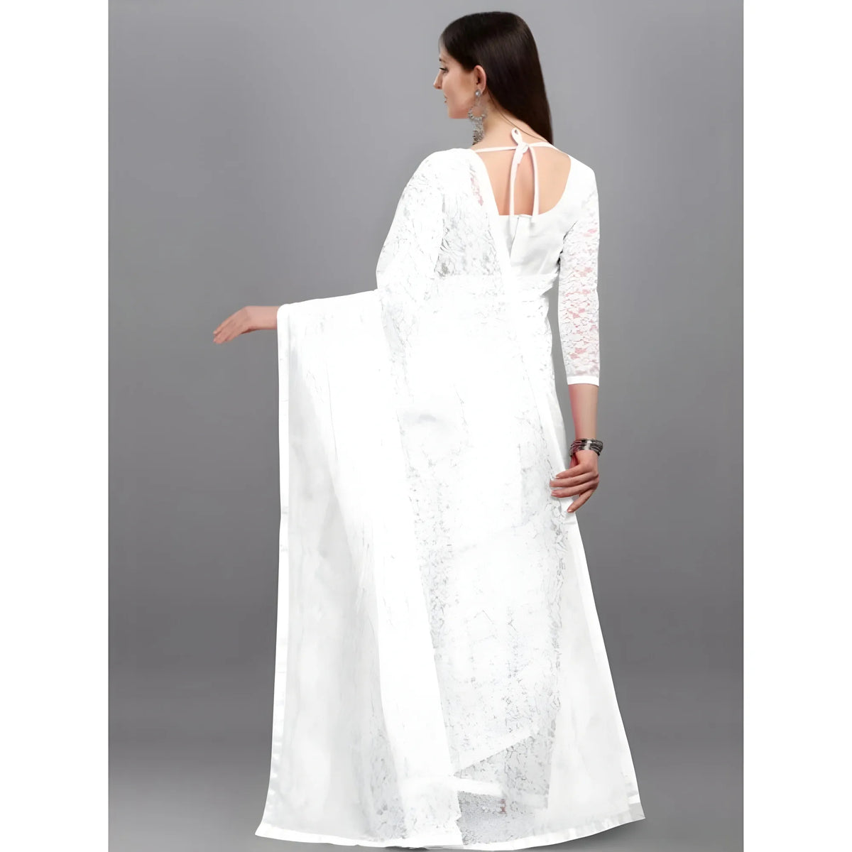 Women's Net Self Design Saree With Unstitched Blouse 5.5Mtr  (White)