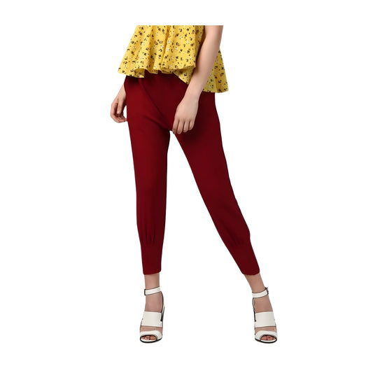 Women's Polyester Solid Elasticated Trousers (maroon) | Women Signature Collection