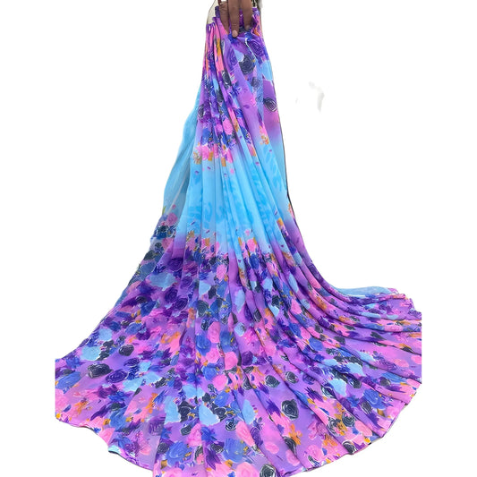 Women's Georgette Floral Printed Saree With Unstitched Blouse 5.5Mtr (Multi)