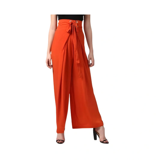 Women's Polyester Solid Smocked Trousers (orange) | Women Signature Collection