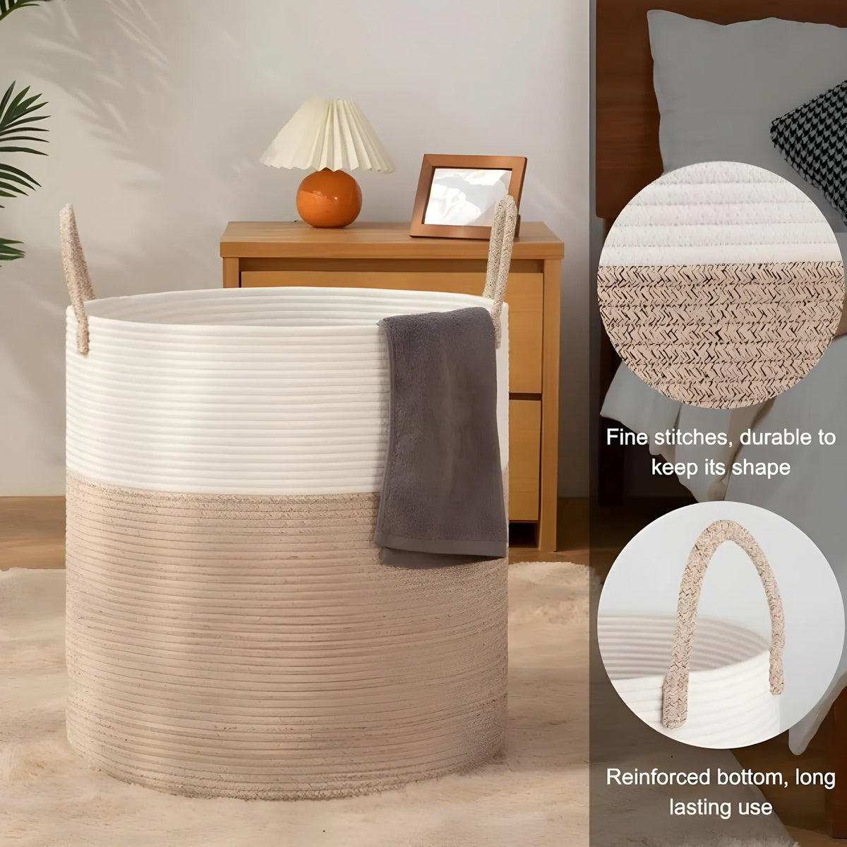 Cotton 12x14 Inch-Kidi-Handle Storage Basket For Clothes With Out Lid (Kidi-White)