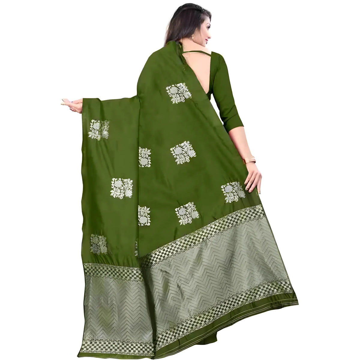 Women's Soft Lichi Silk Printed Saree With Unstitched Blouse 5.5Mtr (Green)