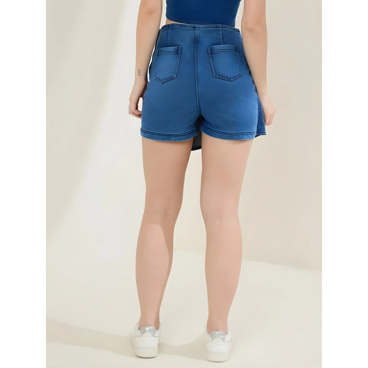 Women's Denim Lycra Solid Zip Closure Skorts (blue) | Women Signature Collection