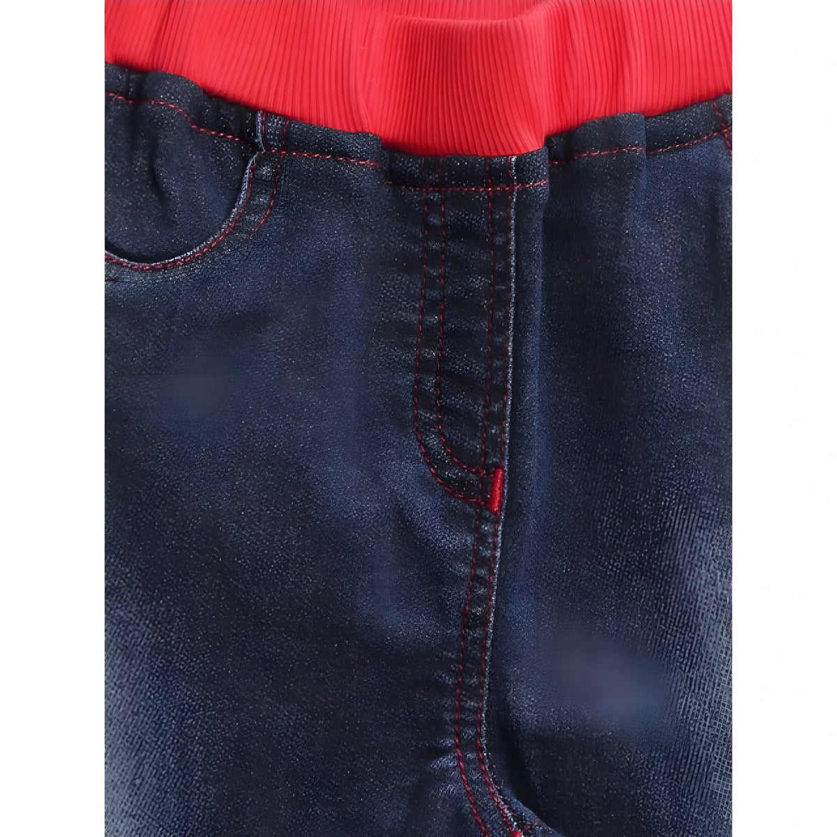 Girl's Denim Ribbed Elasticated Jeans (Red-Blue)
