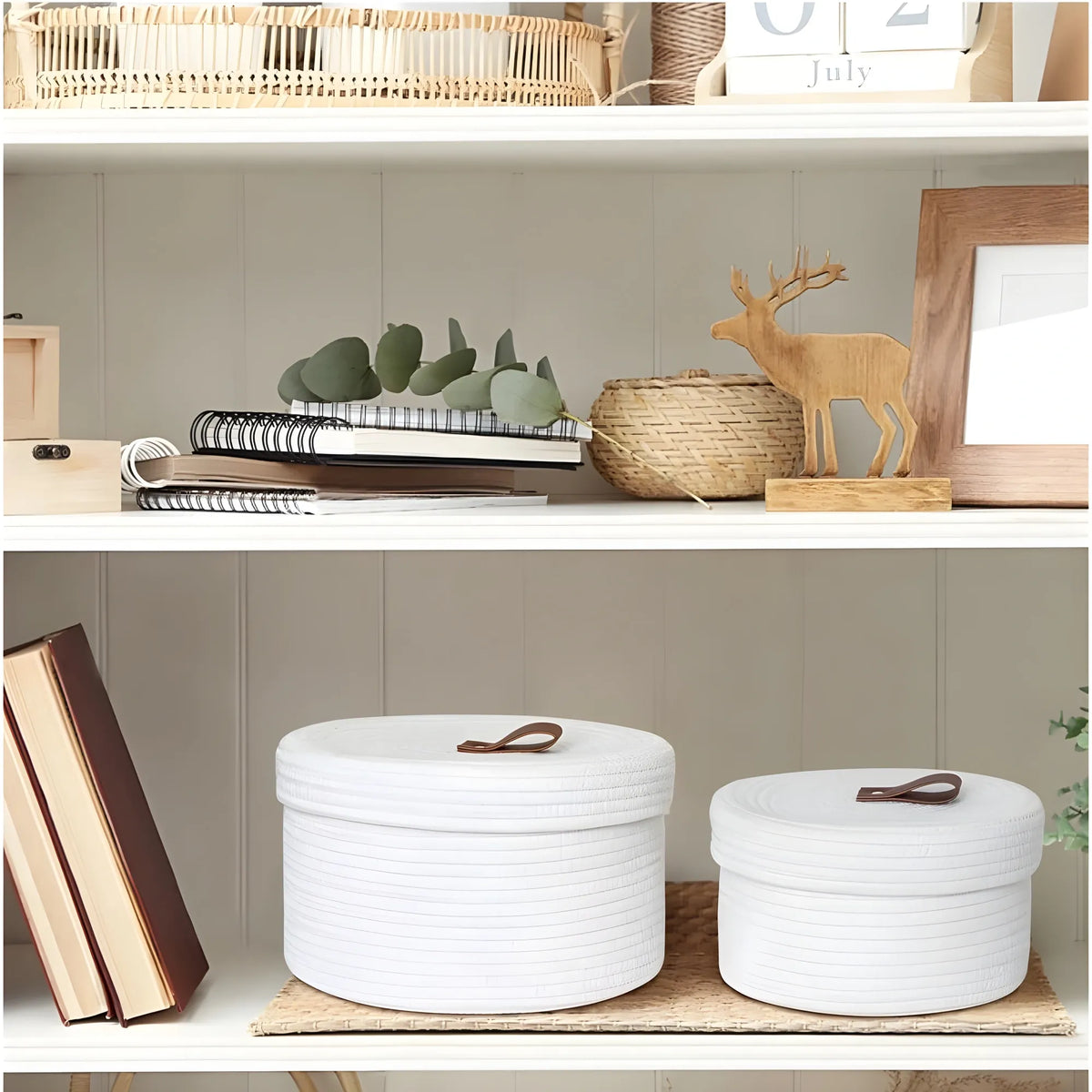 Cotton 3 Pcs Set Roti Box Storage Basket With Lid (White)