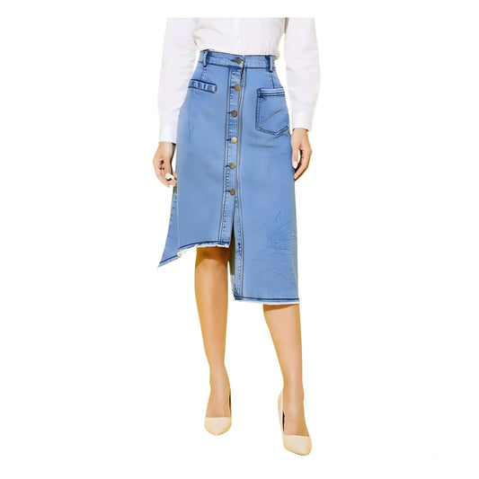 Women's Denim Hi Lo Buttoned Skirt (blue) | Women Signature Collection
