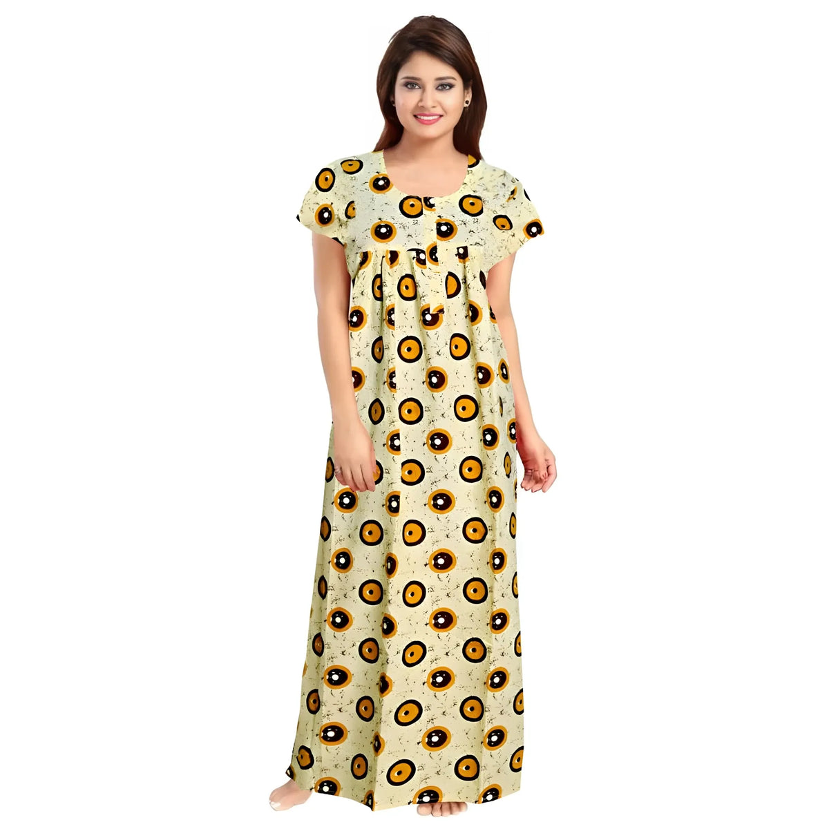 Women's Cotton Printed Maxi Nighty (Off White)
