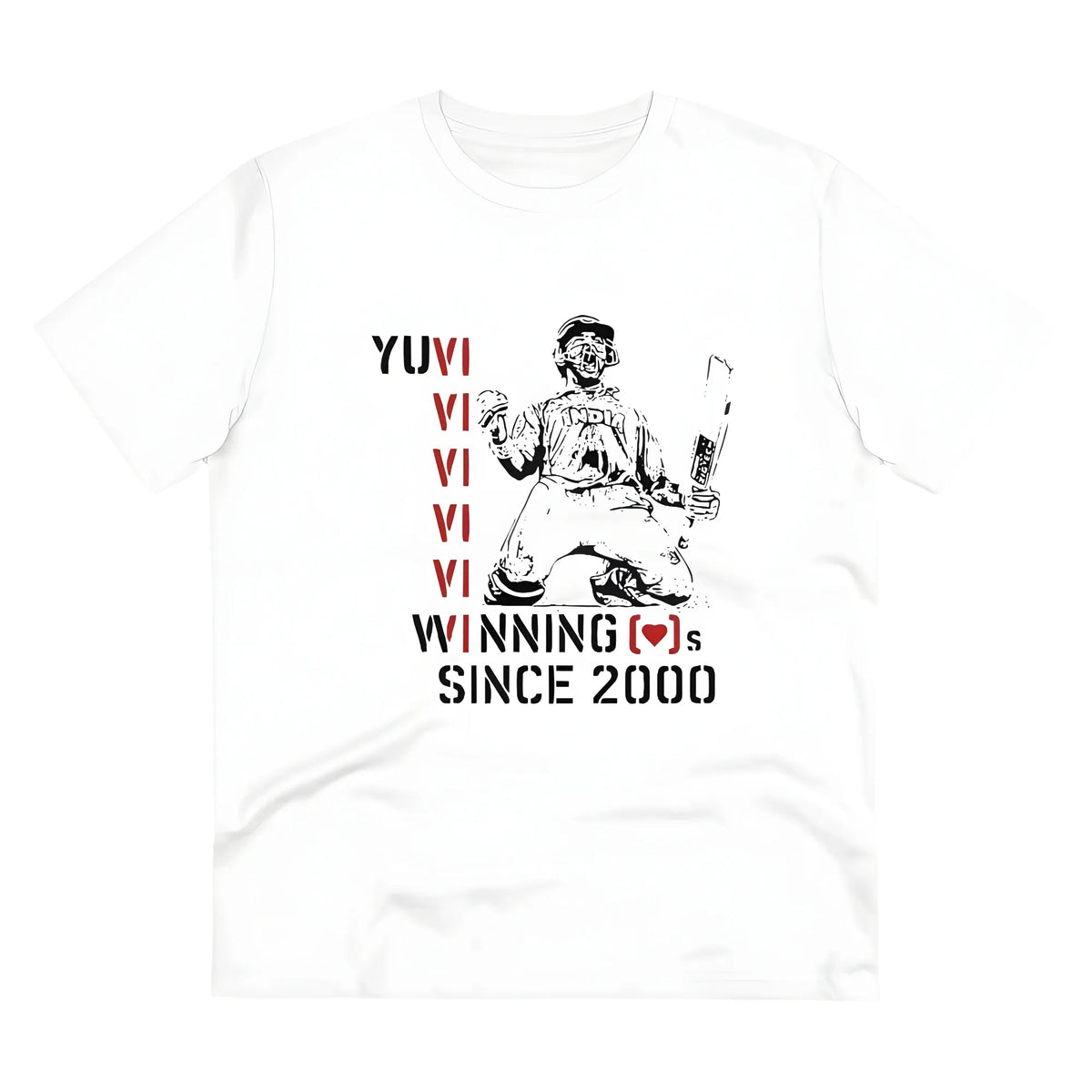 Men's PC Cotton Cricket Design Printed T Shirt (Color: White, Thread Count: 180GSM)