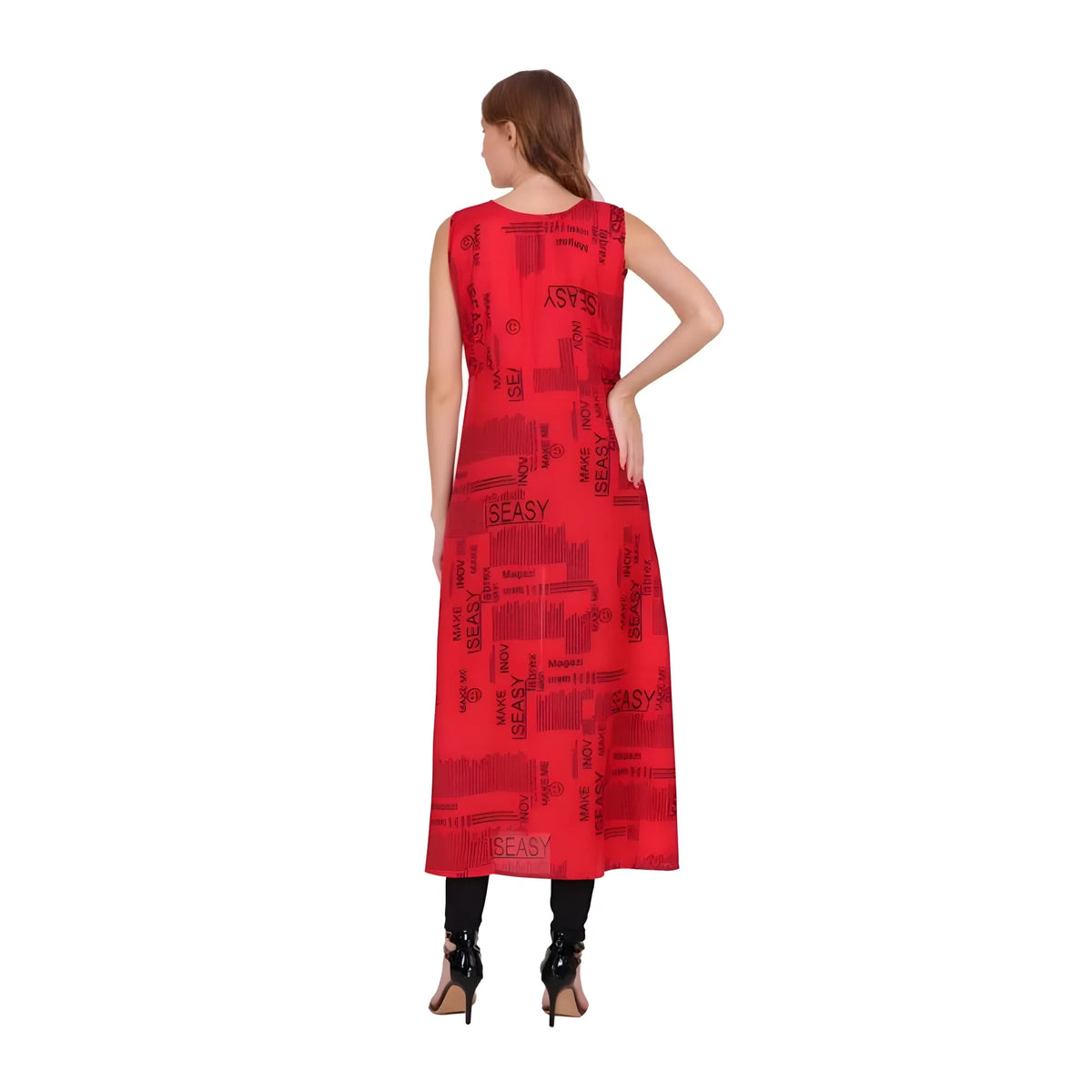 Women's Casual Crepe Sleeveless Slit Dress (Red)