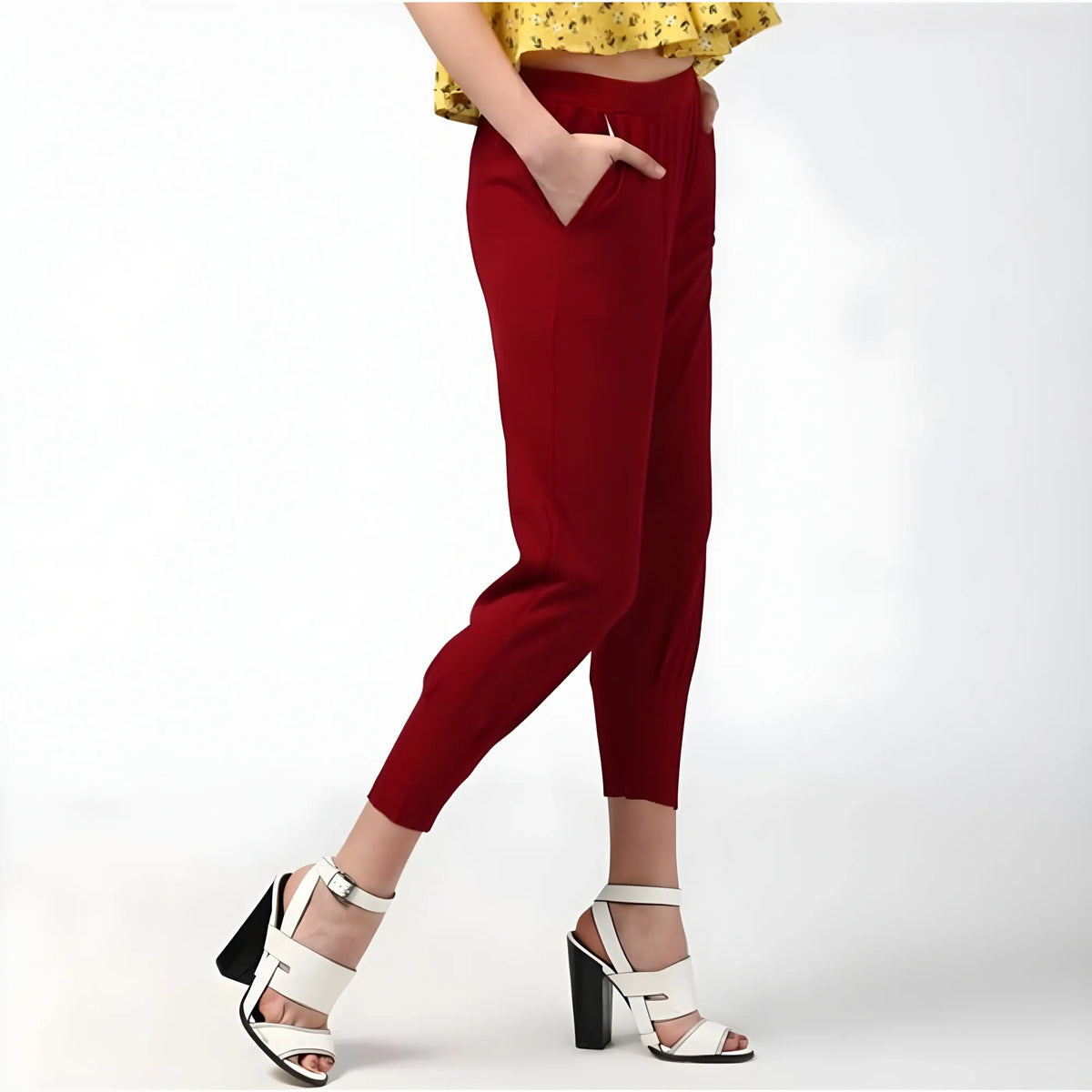 Women's Polyester Solid Elasticated Trousers (maroon) | Women Signature Collection