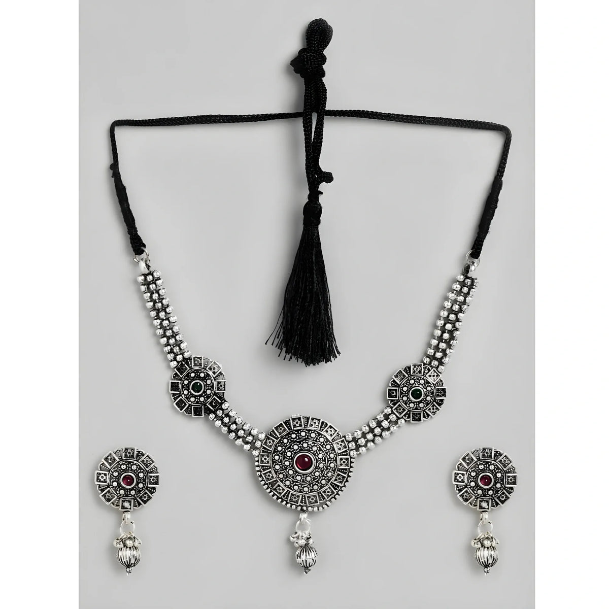 Women's Rose Gold Plated Alloy Necklace &amp; Earings Set (Silver)