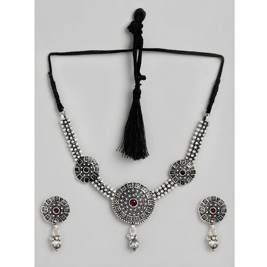 Women's Rose Gold Plated Alloy Necklace &amp; Earings Set (Silver)