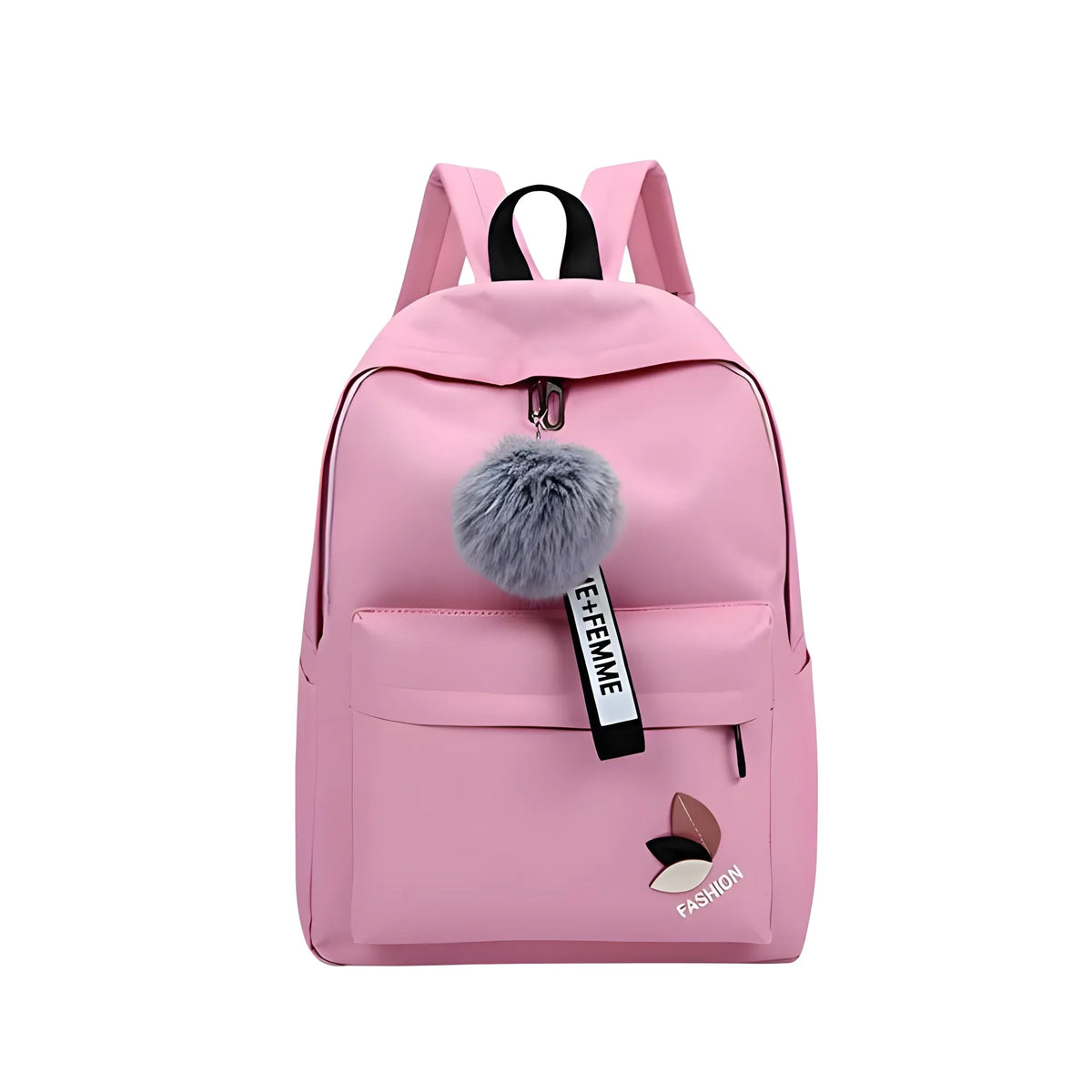 Unisex PU Leather Solid Medium Zipper Backpack (Pink)