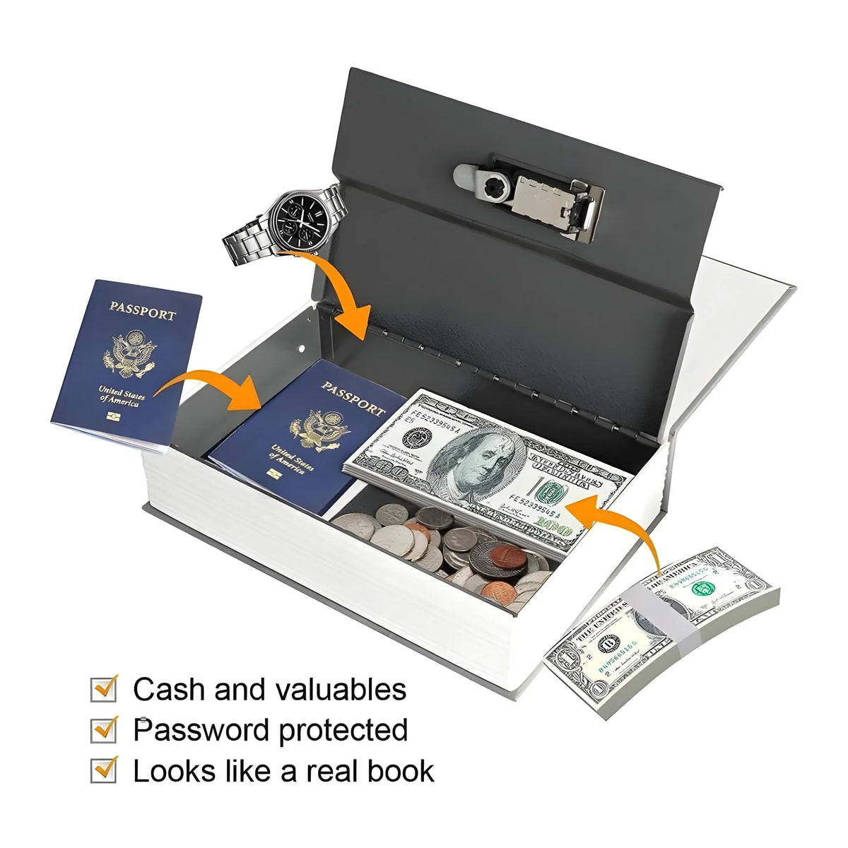 Secret Book Safe with Number Locker (Gray)