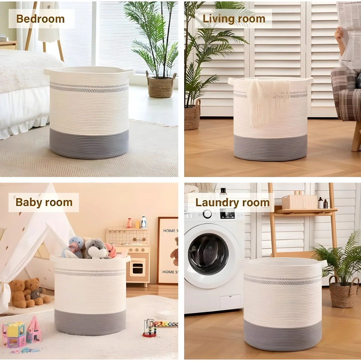 Cotton Pack Of_1 12x14 Inch Storage Basket For Clothes (Grey-White)