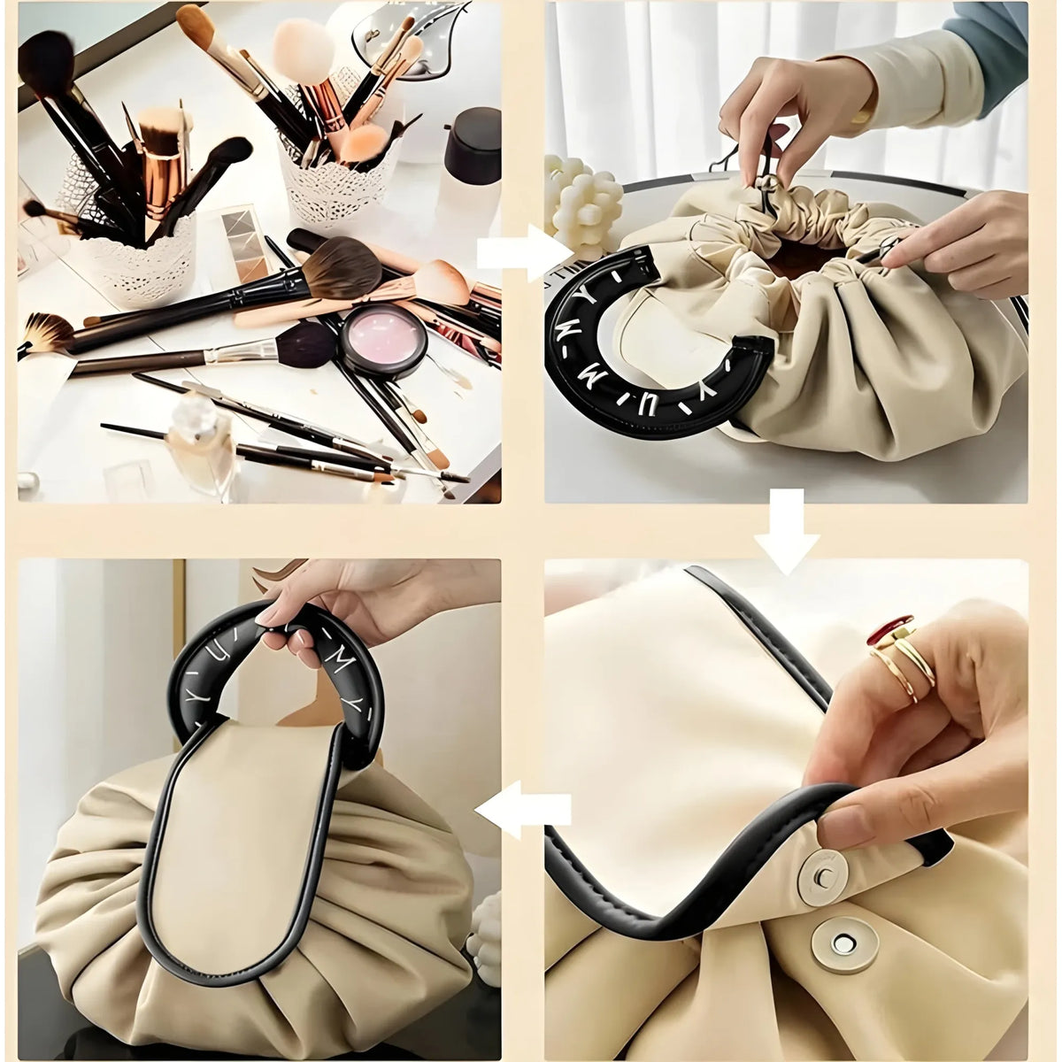 Polyester Lazy Makeup Organizer Bag (Beige-Black)