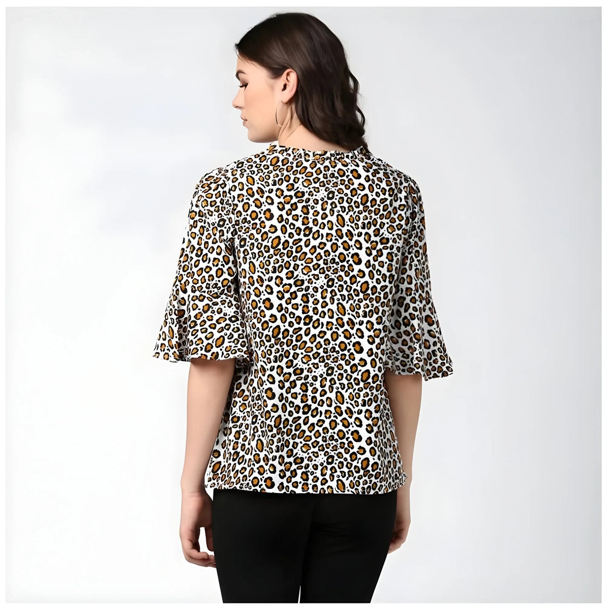 Women's Polyester Animal Print Bell Sleeve Top (Orange - Black)