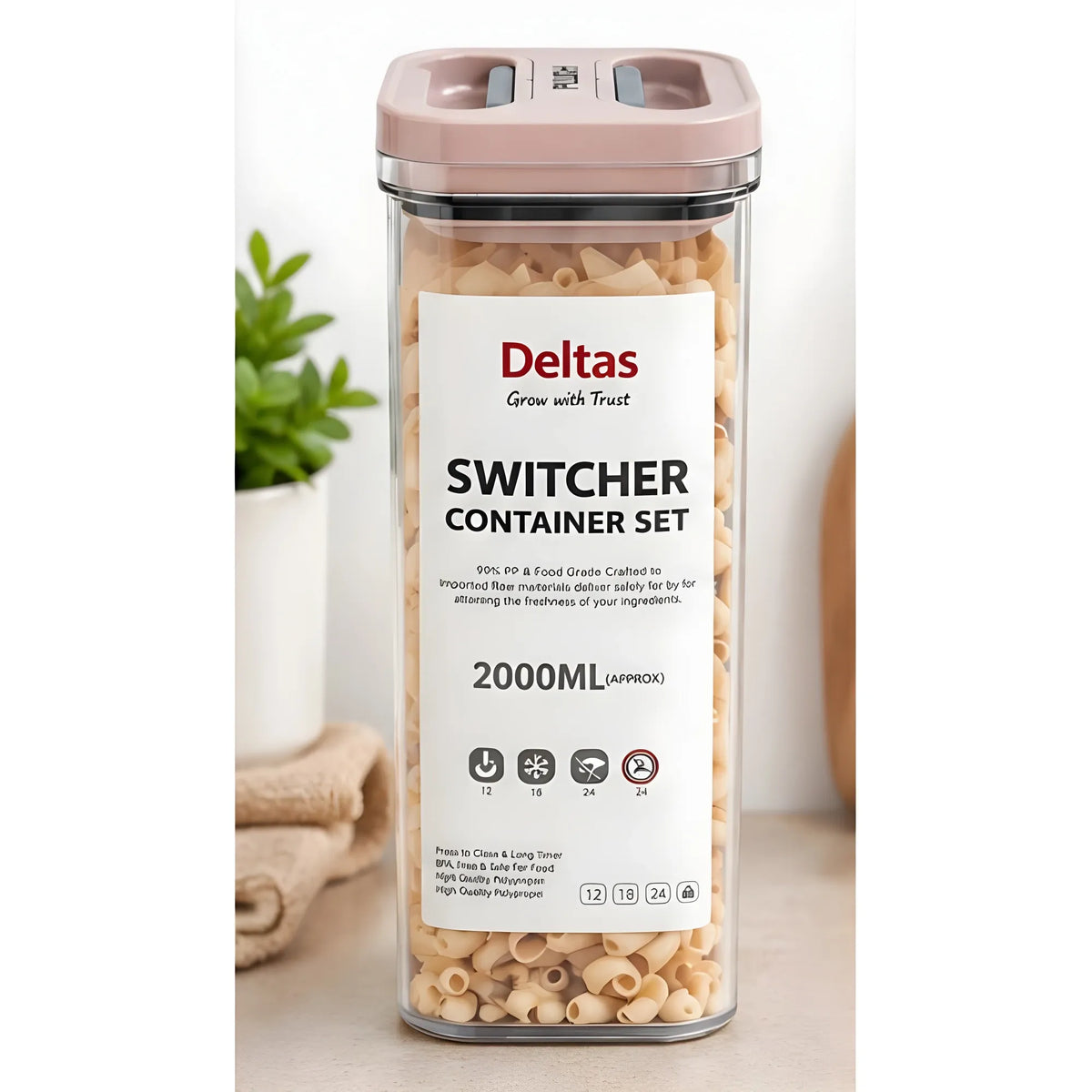 Pack of 1 Switchers Airtight Storage Container Set 2000 ML (Pink)