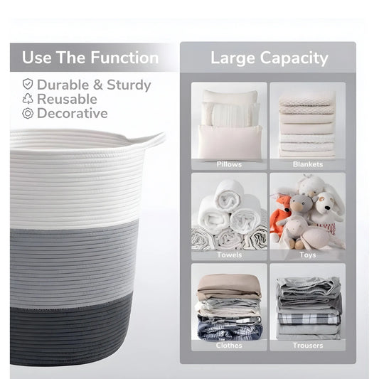 Cotton Pack Of_1 12x14 Inch Laundry Storage Basket For Clothes (Multicolor)
