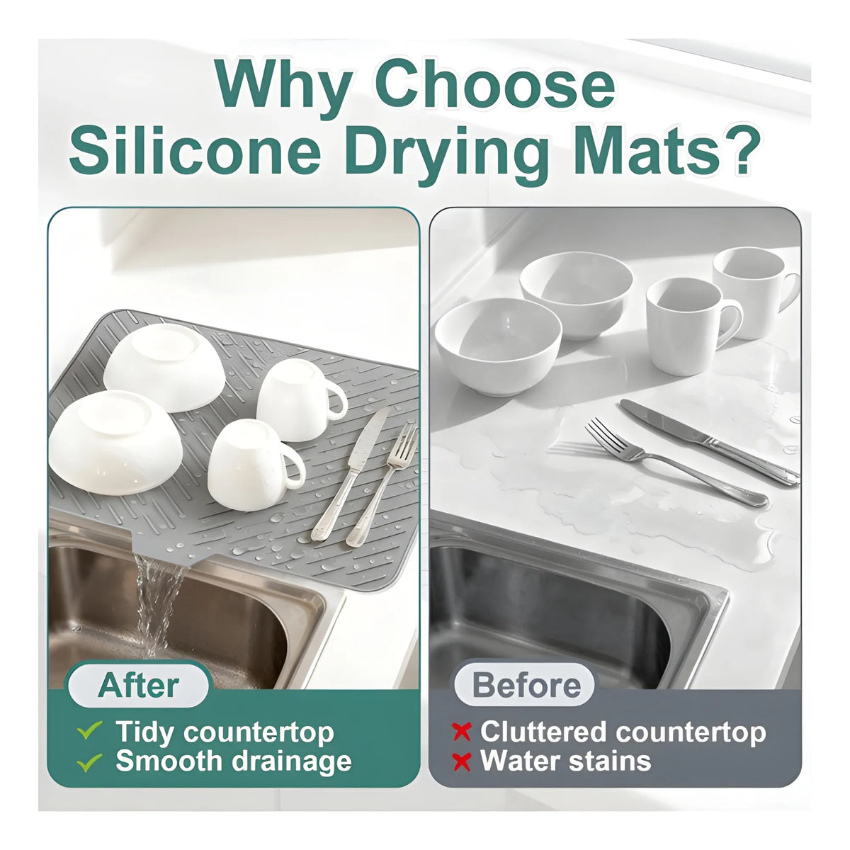 Silicone Dish Drying Mat Size 14*12 Inch (Grey)