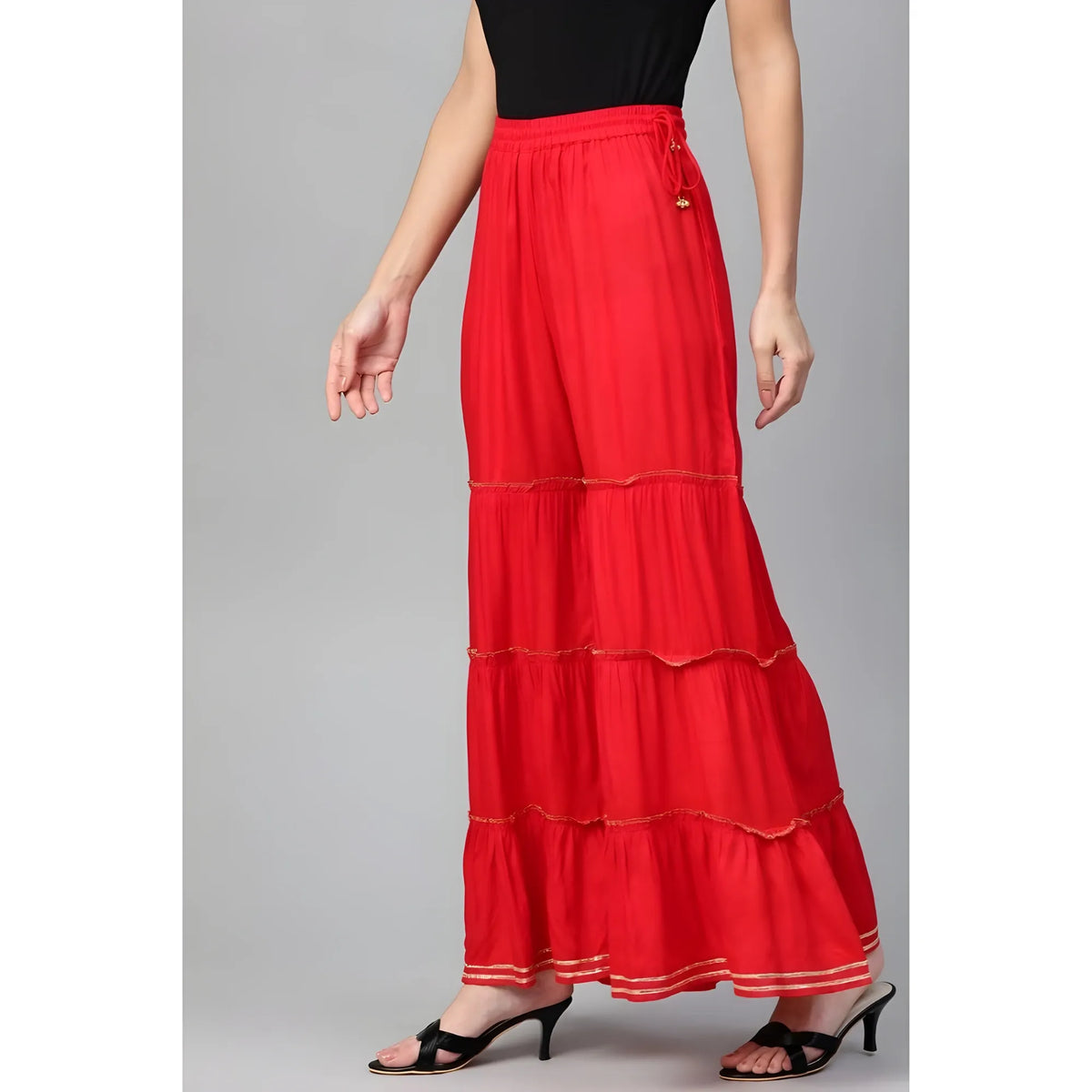 Women's Casual Solid Rayon Sharara (red) | Women Signature Collection