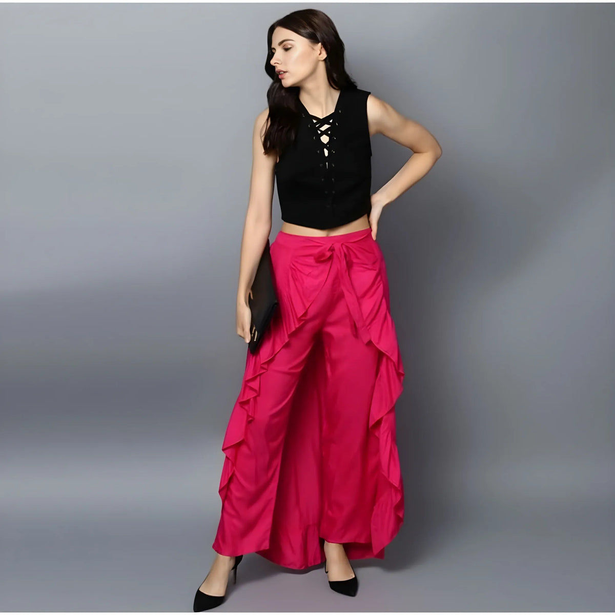 Women's Rayon Ruffled Elasticated Skirt (pink) | Women Signature Collection