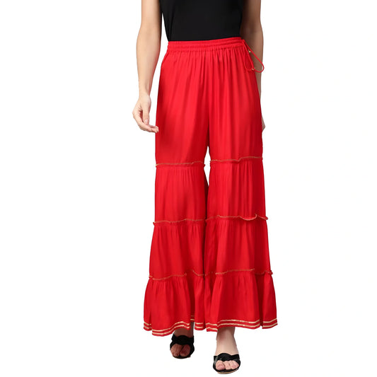 Women's Casual Solid Rayon Sharara (red) | Women Signature Collection