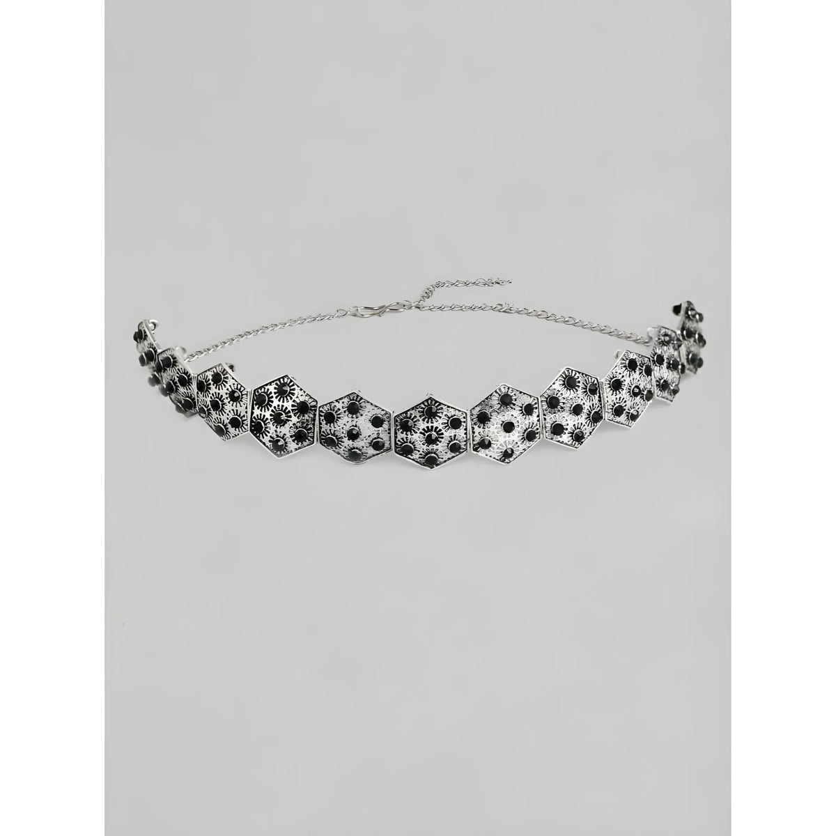 Women's Rose Gold Plated Alloy Choker (Silver &amp; Black)