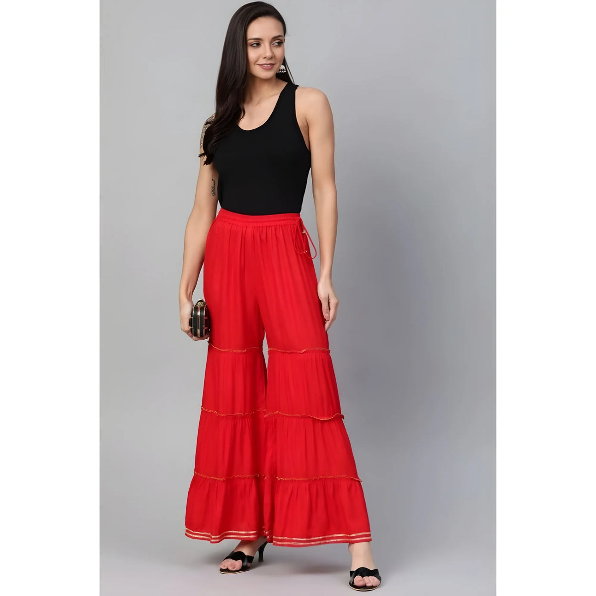 Women's Casual Solid Rayon Sharara (red) | Women Signature Collection