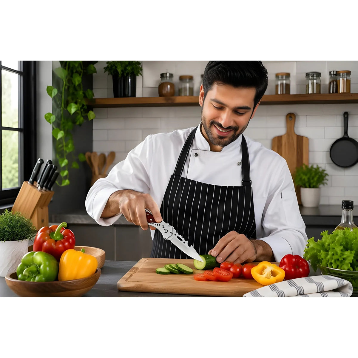 Stainless Steel, Wood Knife With Wooden Handle (Silver-Brown)