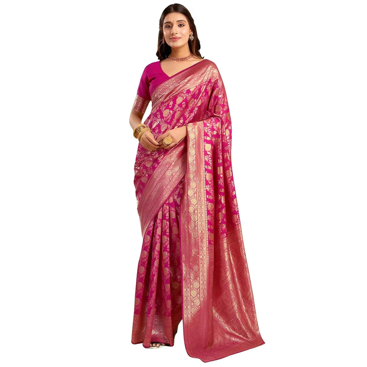 Zareen Jacquard Printed Saree With Unstitched Blouse