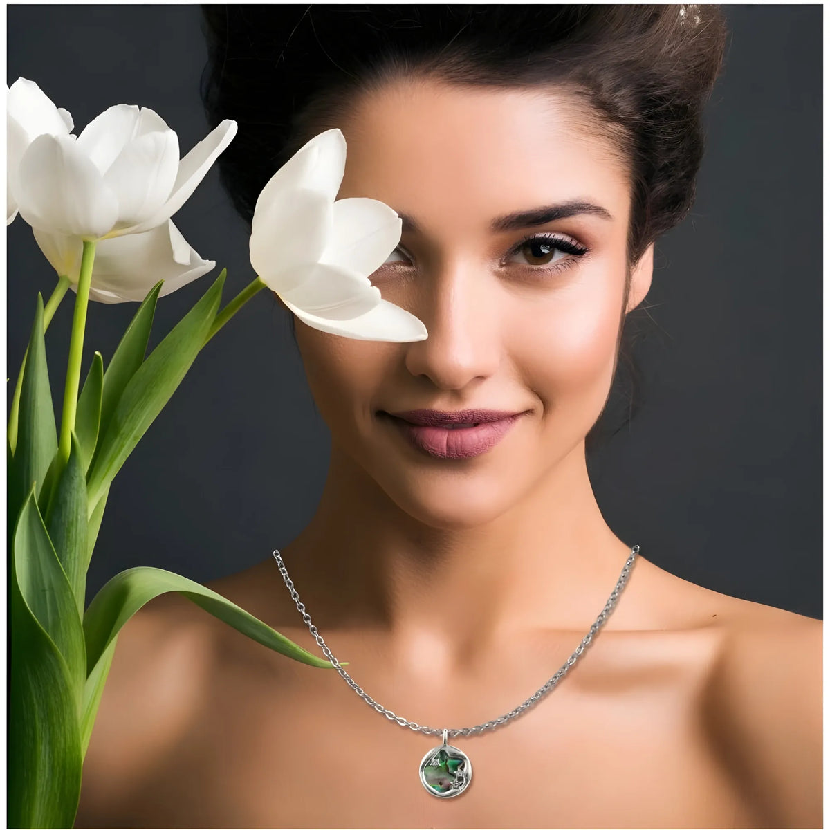 Women's Stainless Steel Galaxy Pendent Delicate Chain (Silver Plated)
