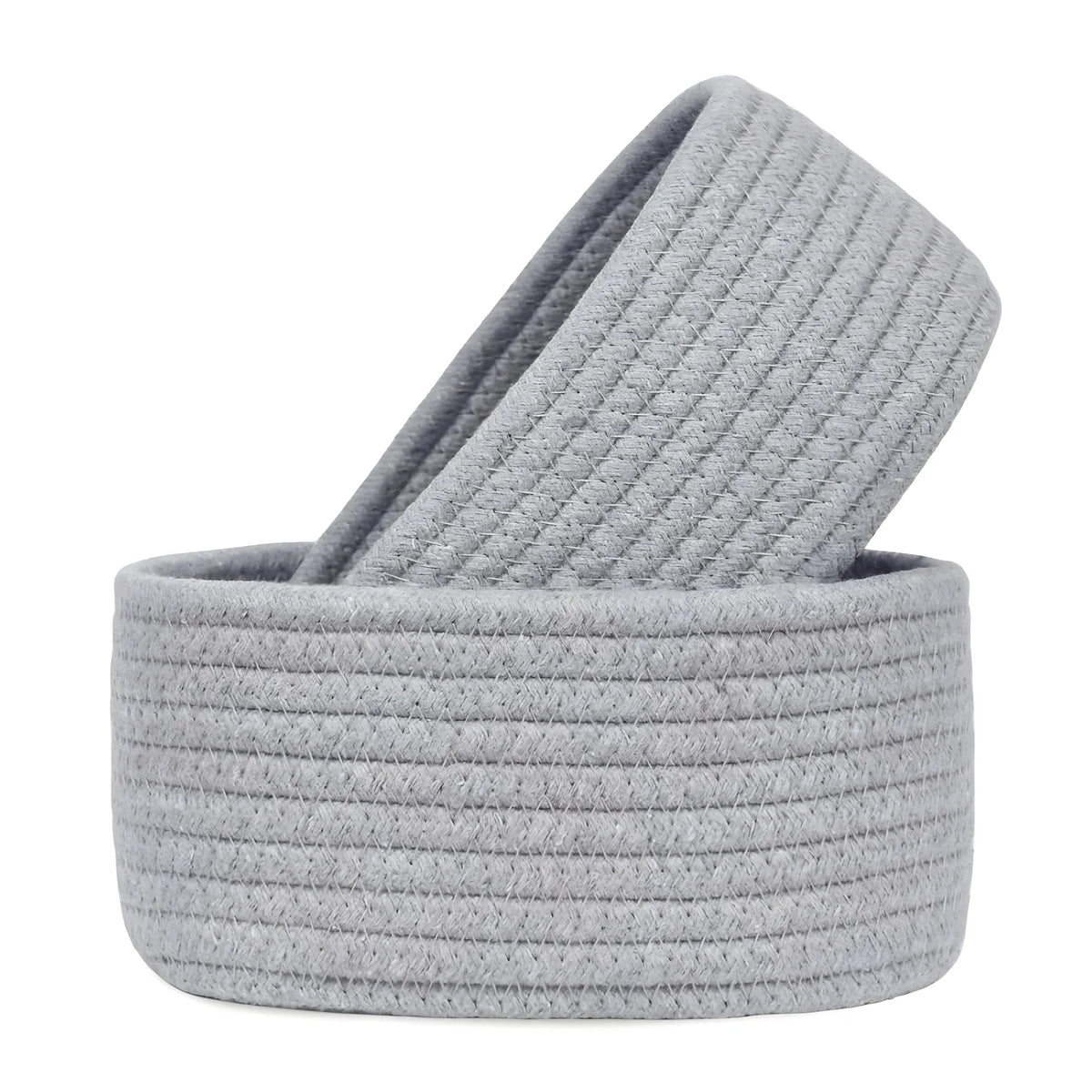 Cotton 8x3 Inch Round 2 Set Bedside Organizer With Out Lid (Gray)