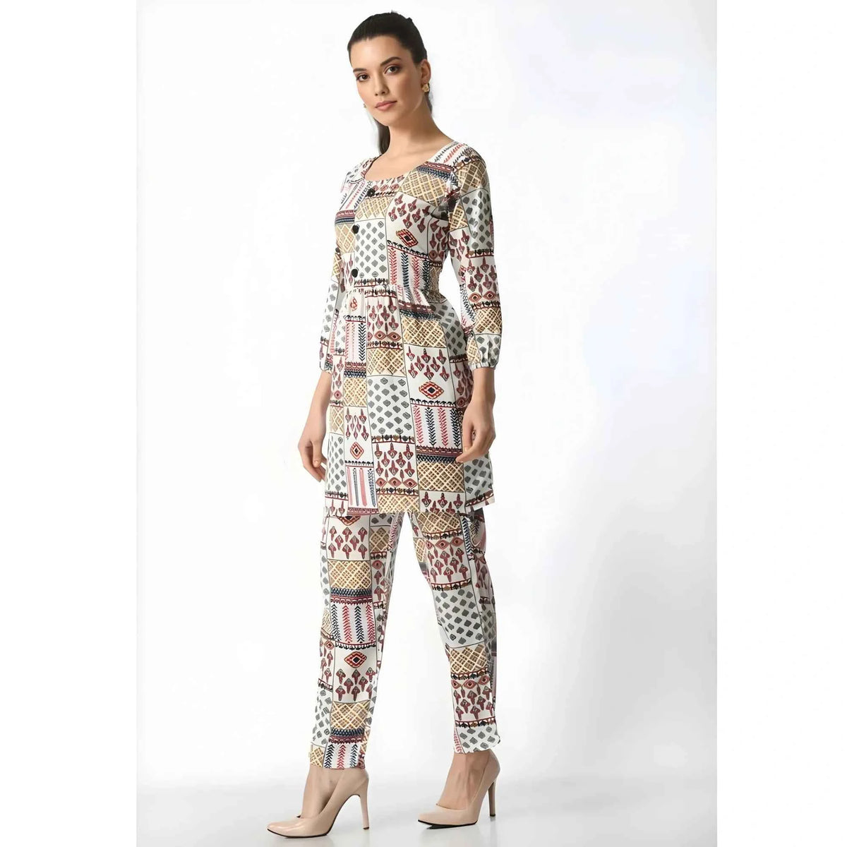 Riyana Casual Crepe -th Sleeves Cord Set