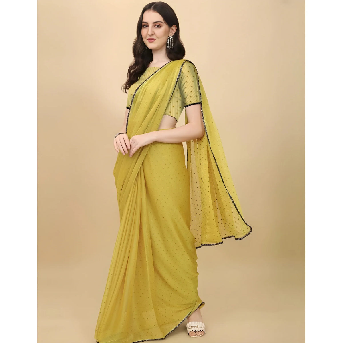 Women's Silk Blend Embellished Saree With Unstitched Blouse 5.5Mtr (Mustard)