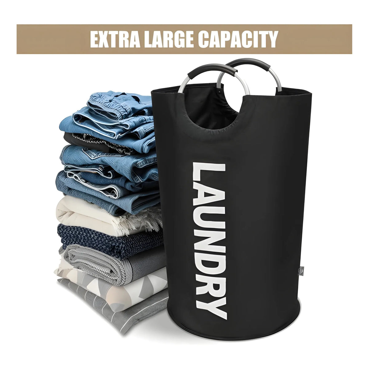 Polyester 90 L Laundry Basket for Clothes Storage Bag (Black)