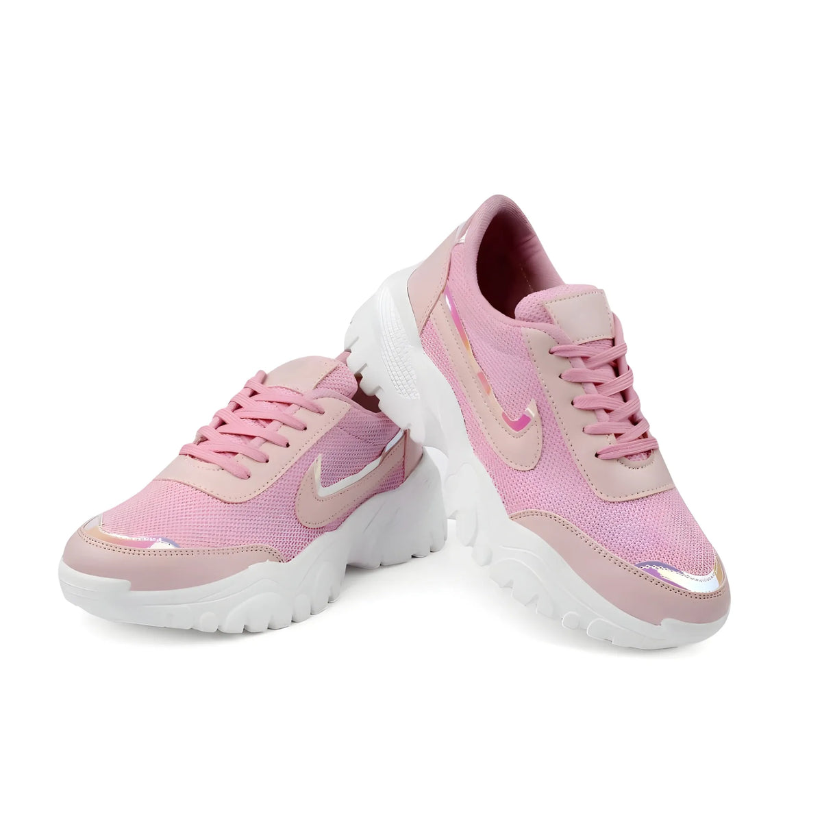 Women's Casual Mesh Printed Lace-Ups Shoes (Pink)