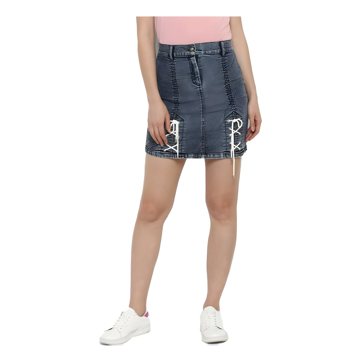 Women's Denim Tie Up Buttoned Skirt (blue) | Women Signature Collection