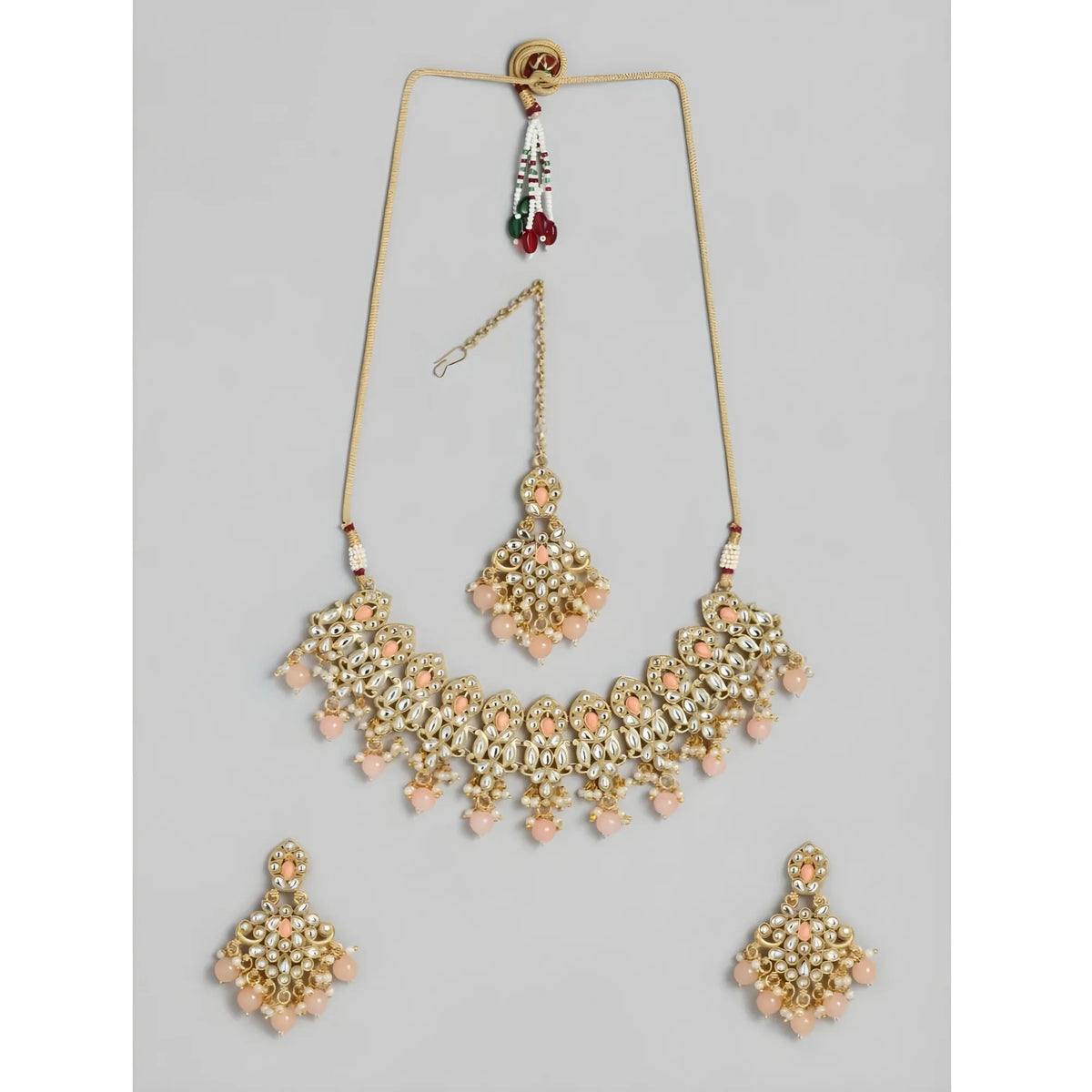 Women's Rose Gold Plated Alloy Necklace &amp; Earings Set (Pink)