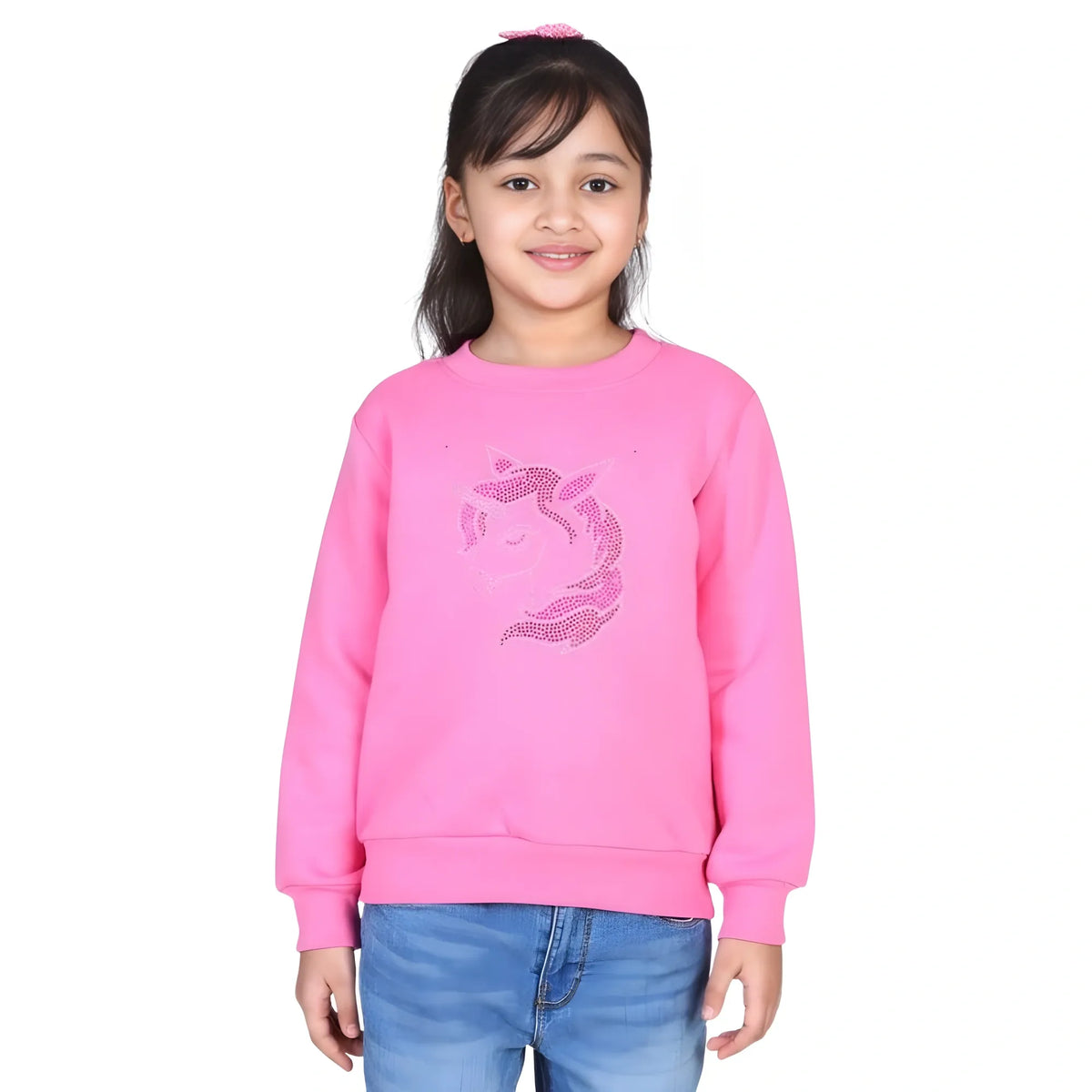 Girl's Fleece Embellished Long Sleeves Sweatshirt (pink) | Kids Signature Collection