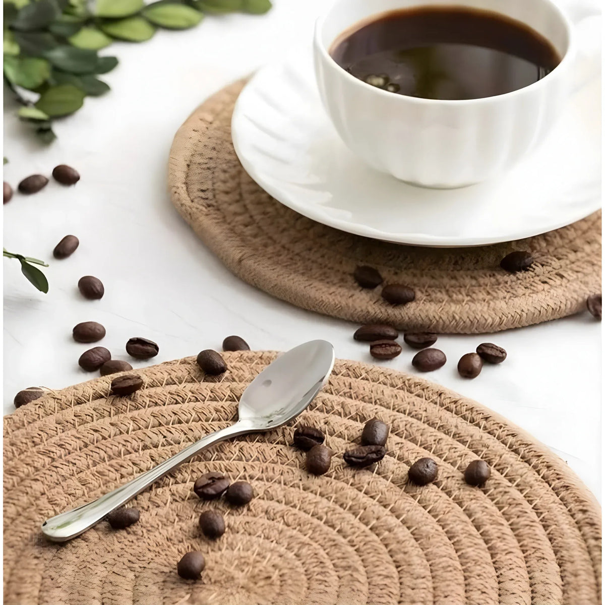 Cotton Dining Table Round Placemat Mats Set of 4 (Beige)