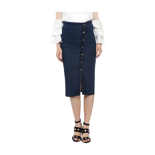 Women's Denim Front Button Buttoned Skirt (blue) | Women Signature Collection