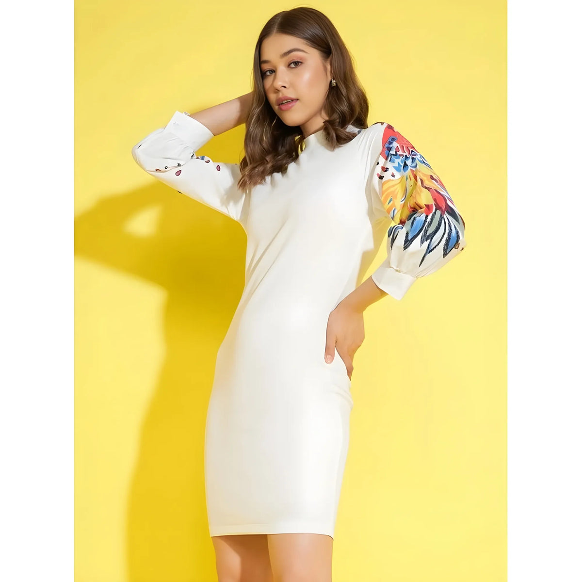 Women's Polyester Lycra Printed Long Sleeve Dress (multicolor) | Women Signature Collection