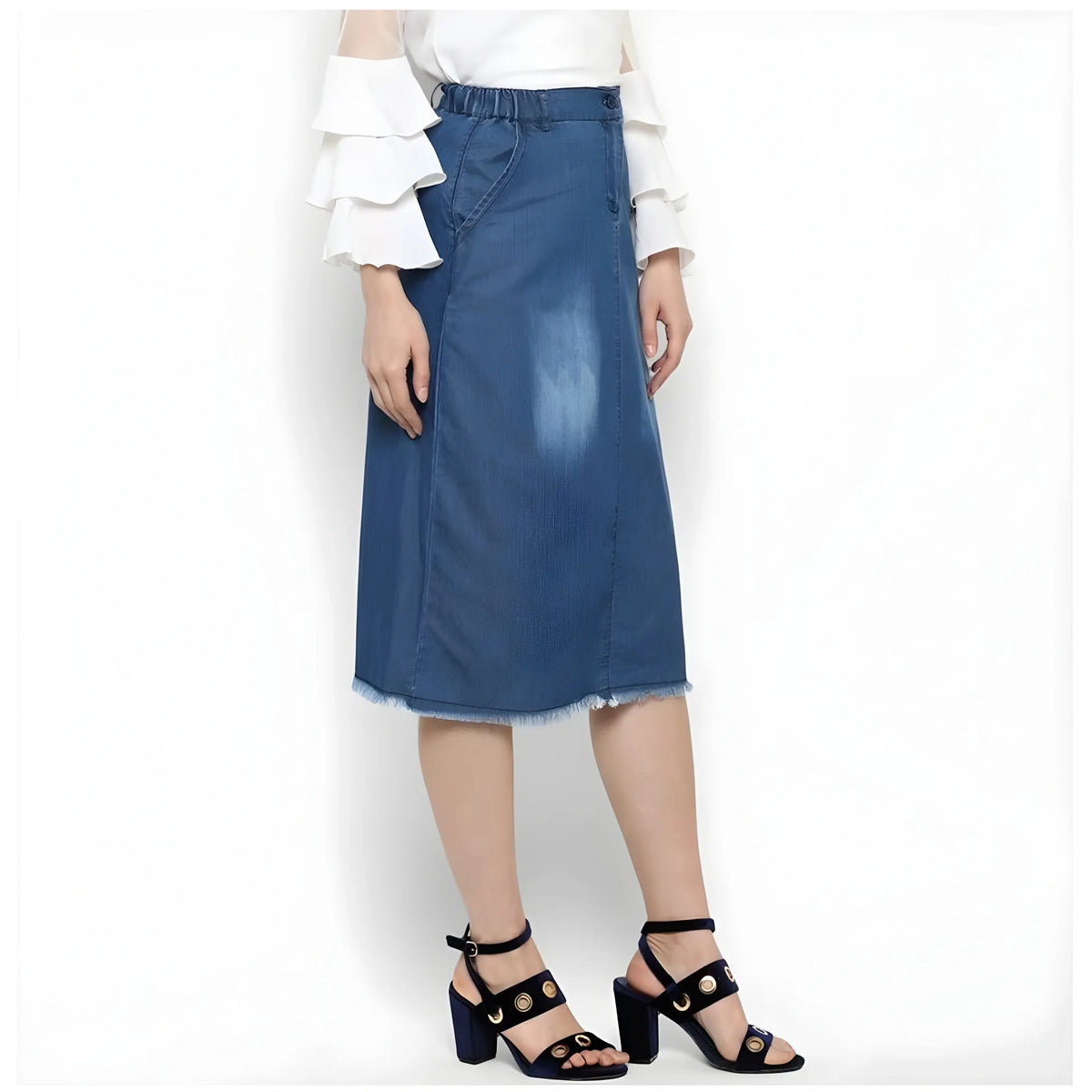 Women's Denim Washed Buttoned Skirt (blue) | Women Signature Collection