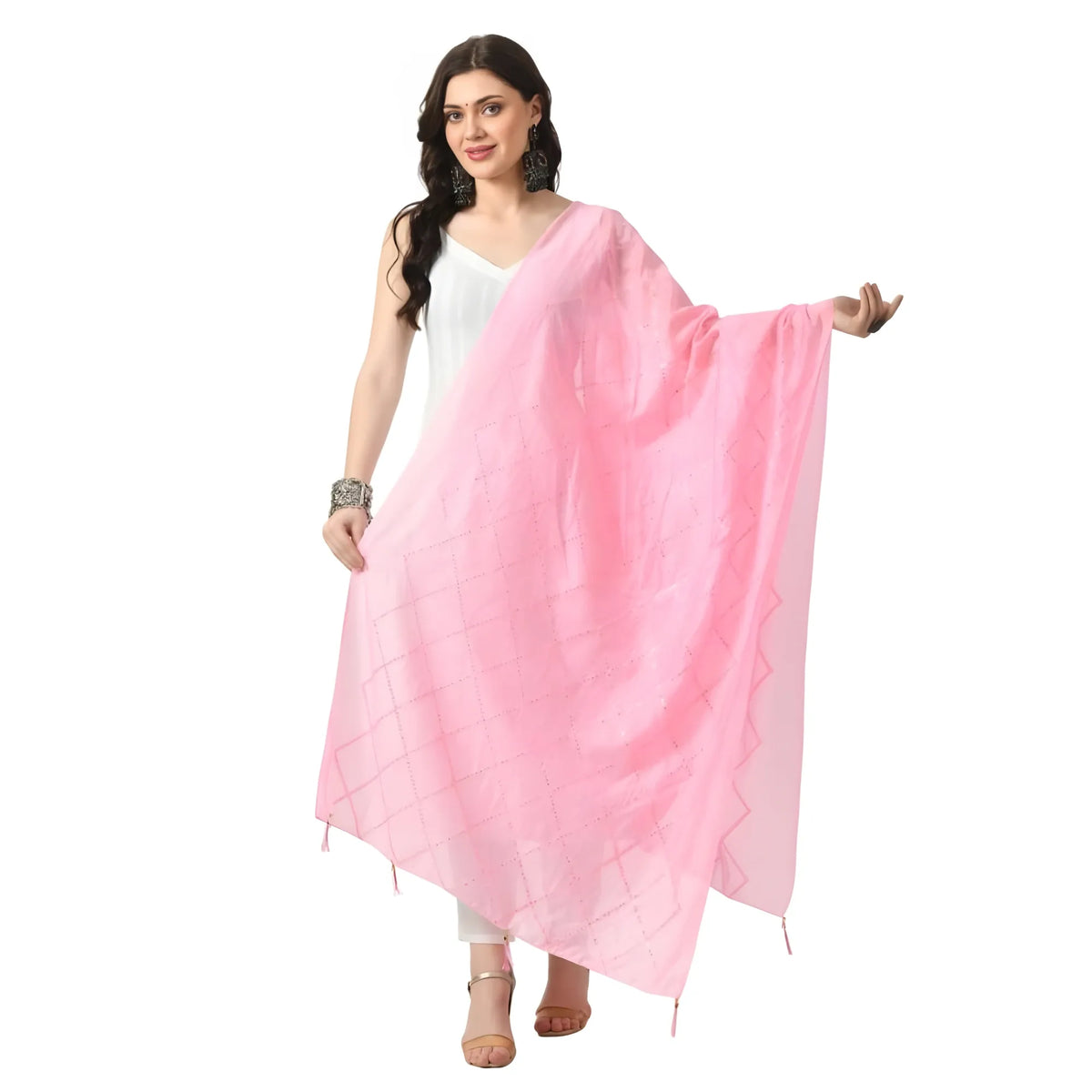 Women's Chanderi Self Design Dupatta (Pink, Length:  Free Size)