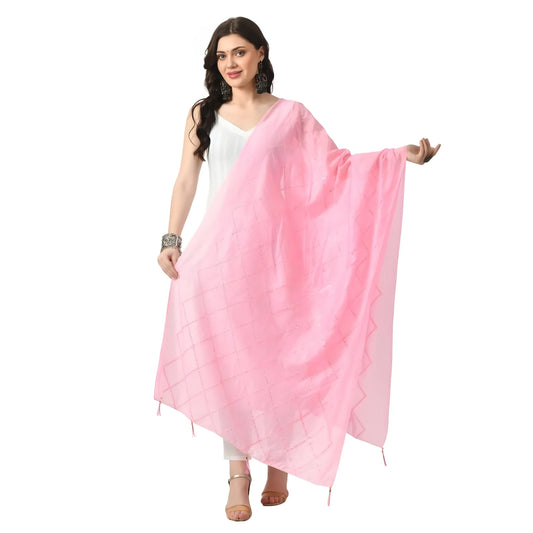 Women's Chanderi Self Design Dupatta (Pink, Length:  Free Size)